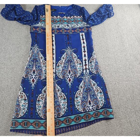 Ally B Blue Boho Paisley Print Dress Women’s Size 14 3/4 Sleeve Lined Shift Chic - Picture 8 of 10